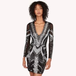 Express mesh Black Dress with Silver Sequins XS